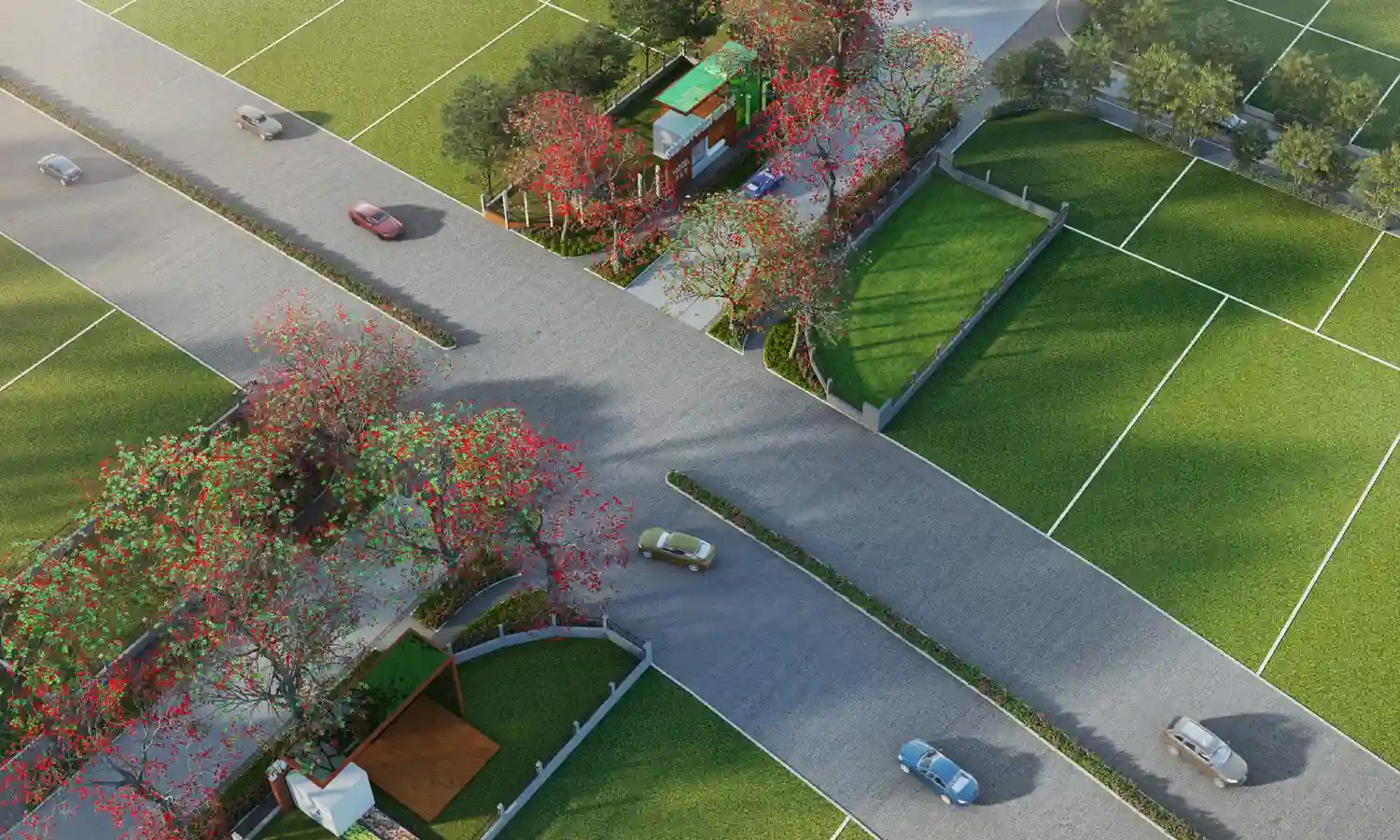 Plot layout with gulmohar tree-lined roads